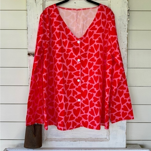 NO BRAND, NWOT, WOMENS, BRIGHTLY COLORED, V-NECK, LONG SLEEVE, TOP. SIZE L - Picture 2 of 7